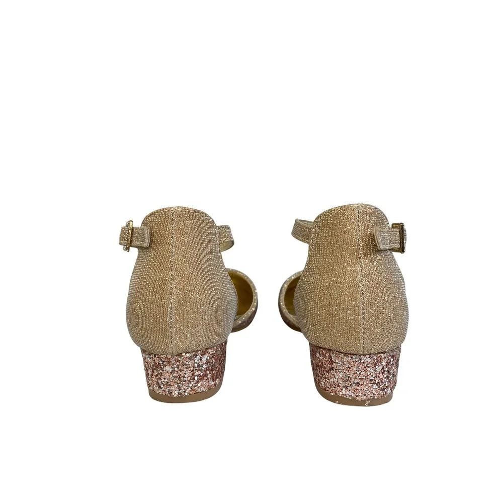 Kelly & Katie Girls Rose Gold Glitter Block Heel Dress Shoes Size 2 Ankle Strap
